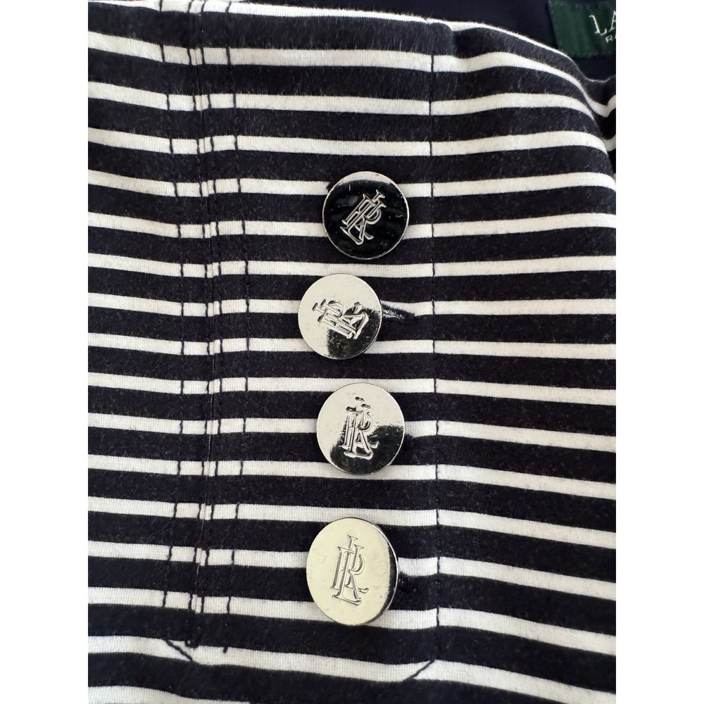 LAUREN Ralph Lauren Navy Striped Capri Jersey Pants - Size PM - Missing Button - Picture 4 of 6